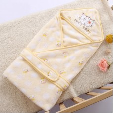 93 93cm Newborn Baby Wrapped Spring Autumn Winter Supplies Thick Warm Flannel Quilt Towel  Light Yellow Cat