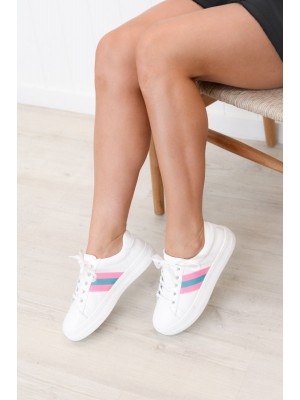 Pepe White Pink Stripe Leather Sneaker